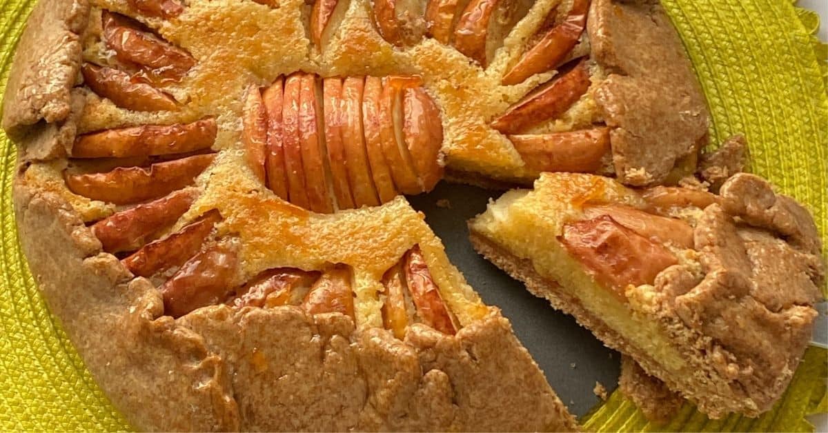 Apple and Frangipane Galette with a slice cut out.