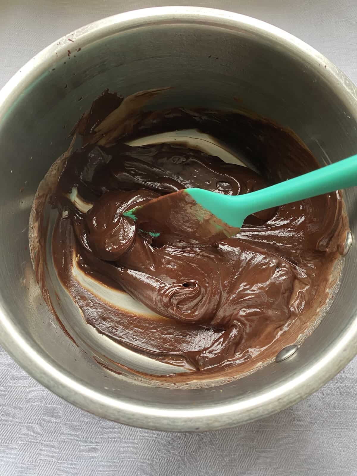 Chocolate Ganache in a pan.