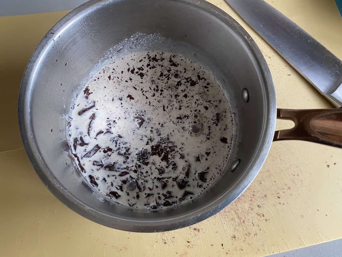 Hot Cream and Chocolate in a pan.