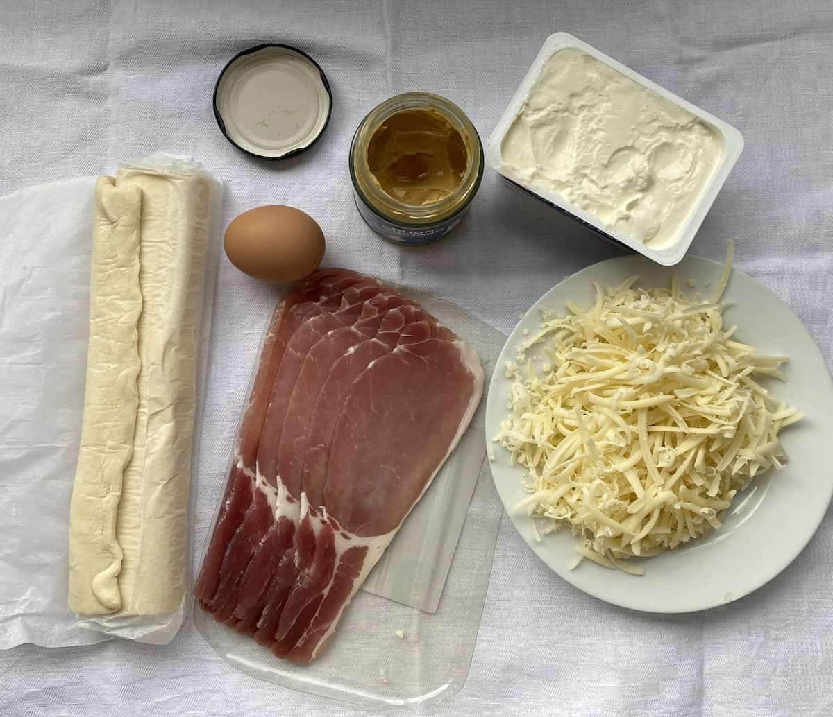 Ingredients for cheese and bacon turnovers.