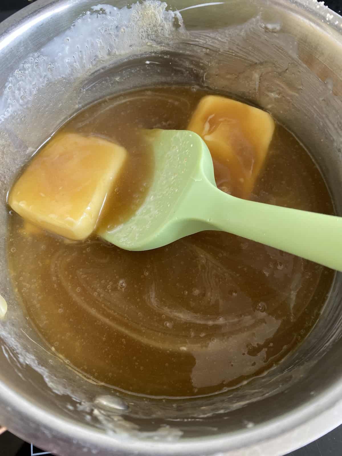 Making Toffee Sauce in a pan.