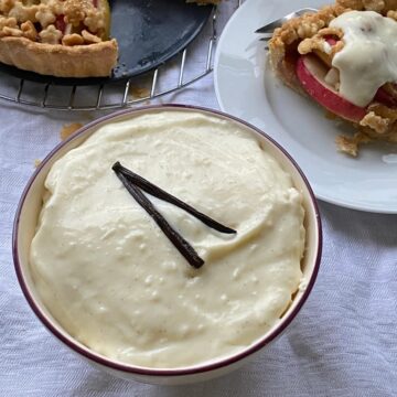 Thick homemade custard in a dish.