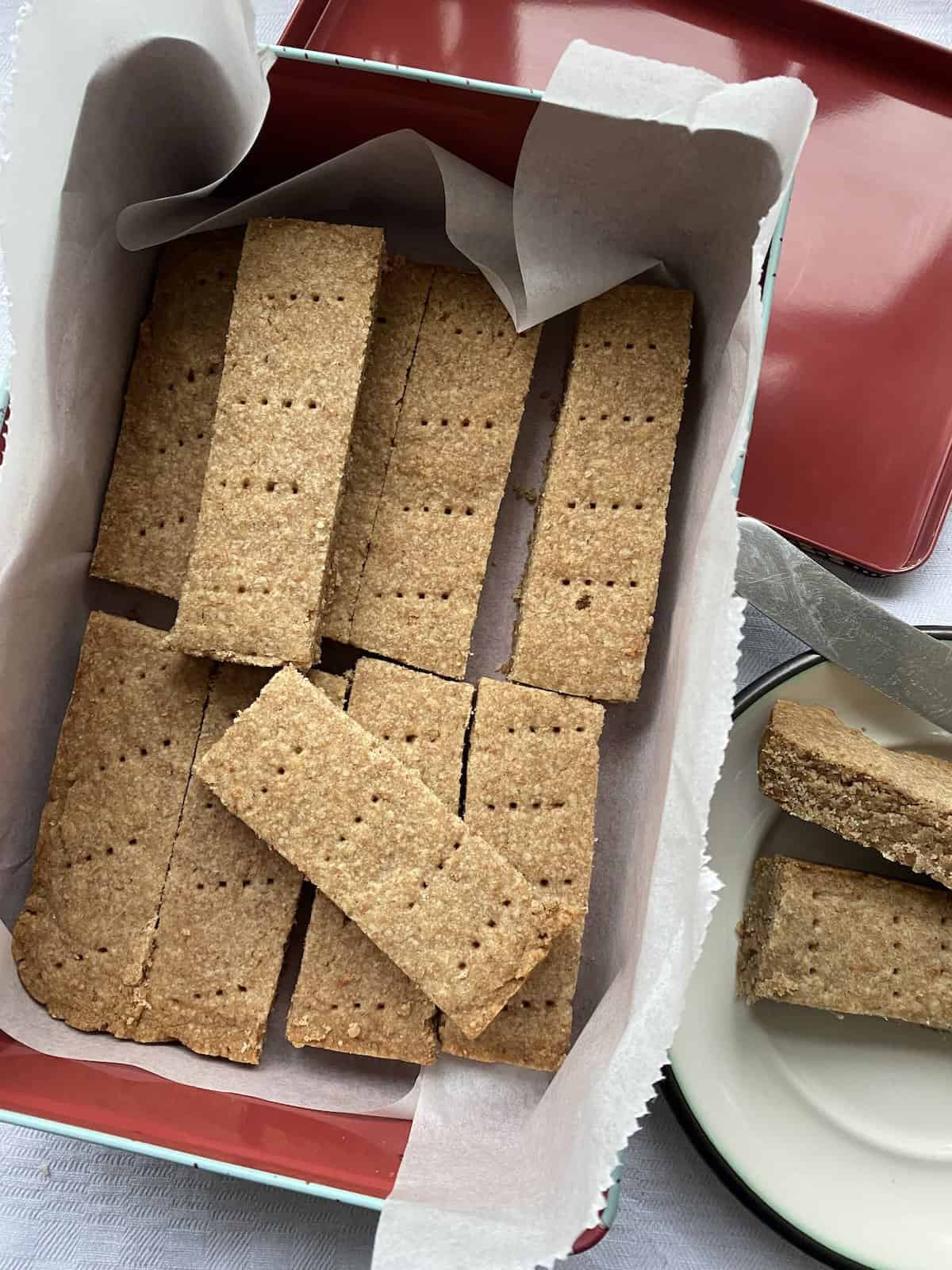 Wholemeal Vanilla Shortbread in a tin.